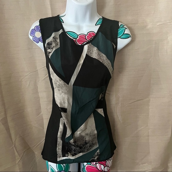 Mossimo Black Teal Print Sleeveless Blouse - Picture 1 of 4